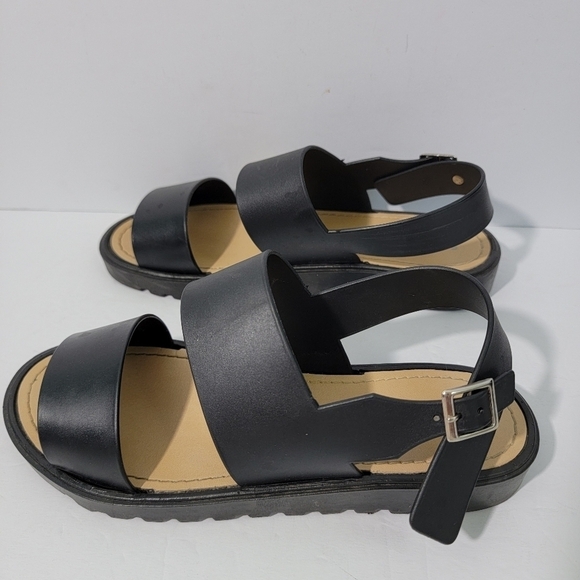 Bamboo Women Black Open Toe Slingback Casual Sandals Sz 39 Buckle Closure - Picture 3 of 11